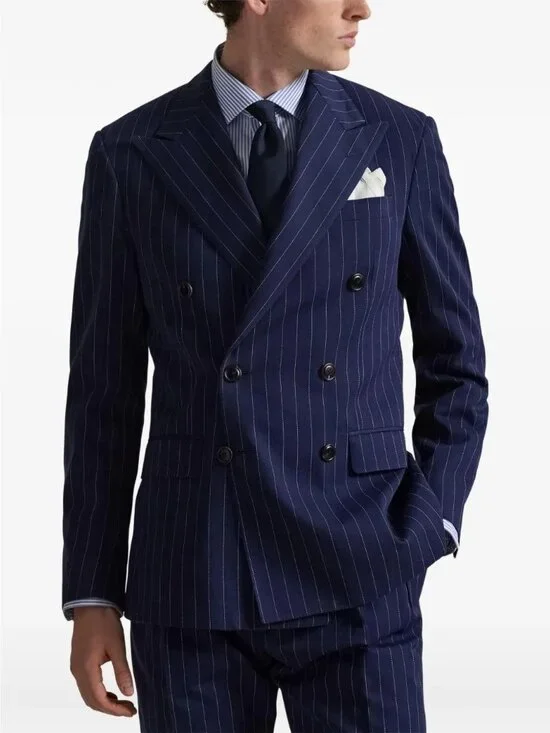 Vtg Polo By Ralph Lauren Men's 42R Double-Breasted Navy Pinstripe Suit JCK113 - Picture 3 of 16